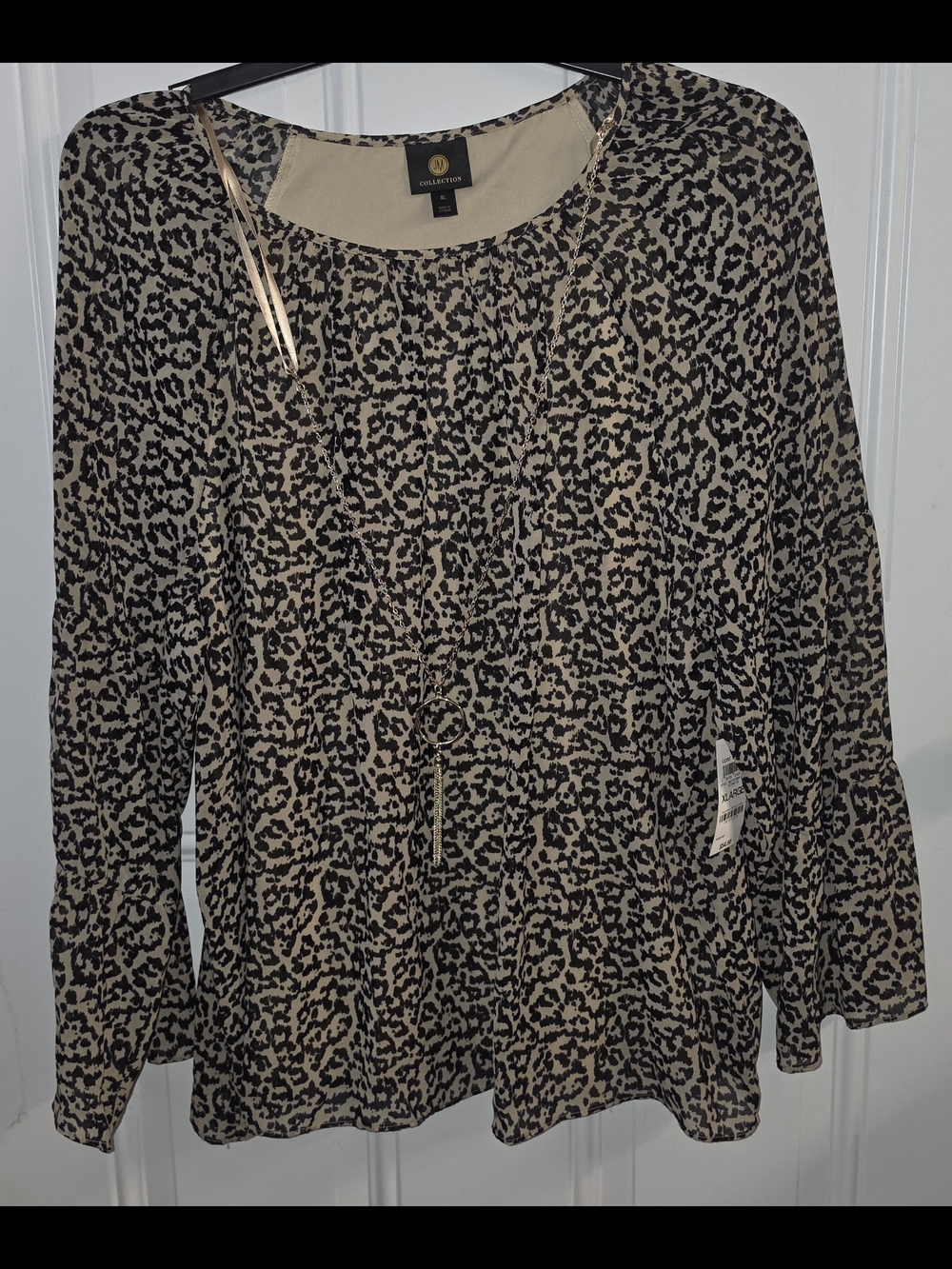 JM Collection Leopard-Print Peasant Blouse - Black & Cream - Picture 3 of 9